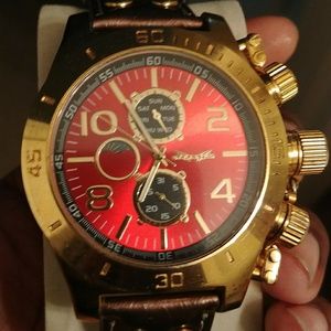 Sarastro gold bezel red face mens watch